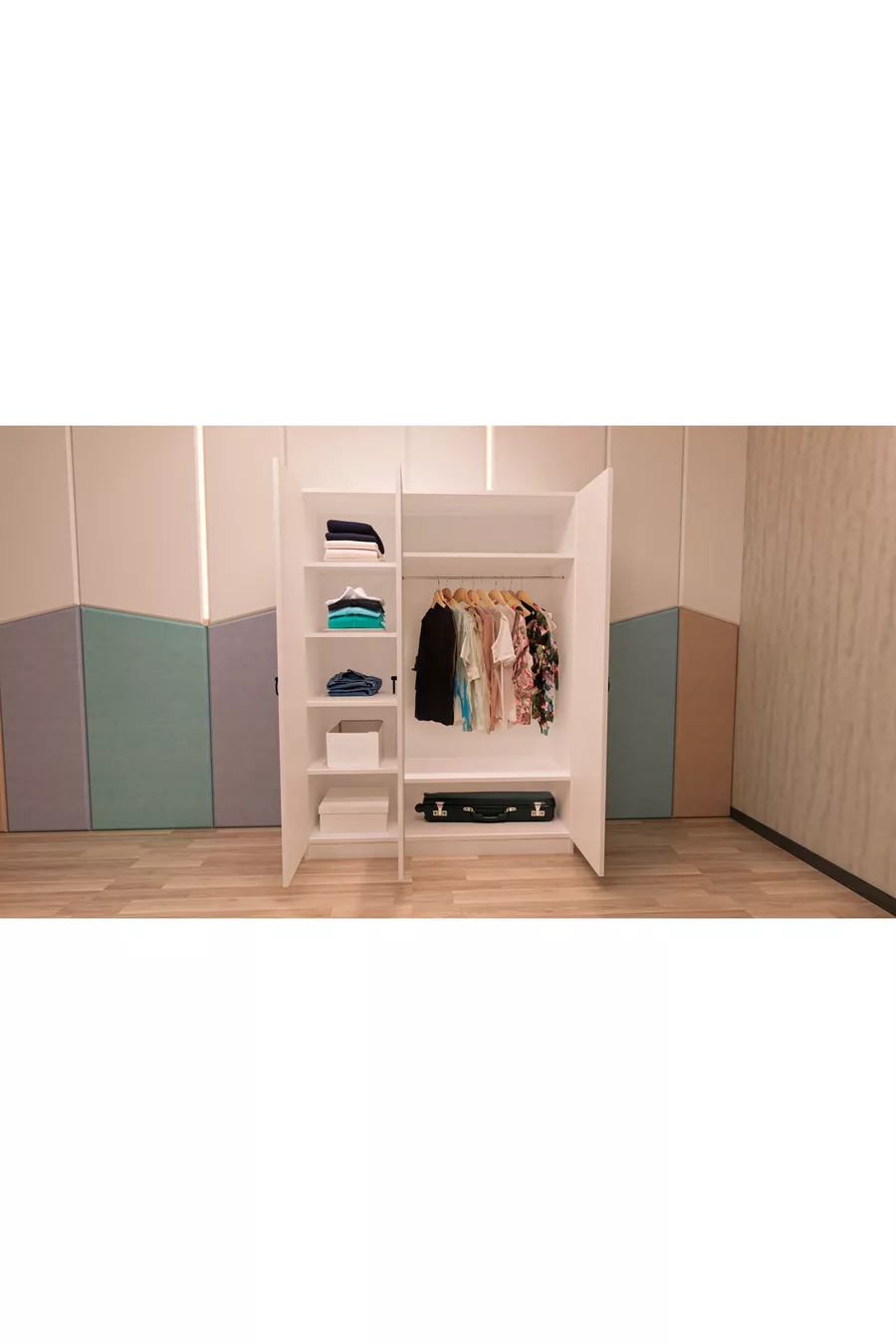 Ensemble de chambre d'adolescent en MDF blanc 4 pièces (lit, armoire, bibliothèque et bureau)