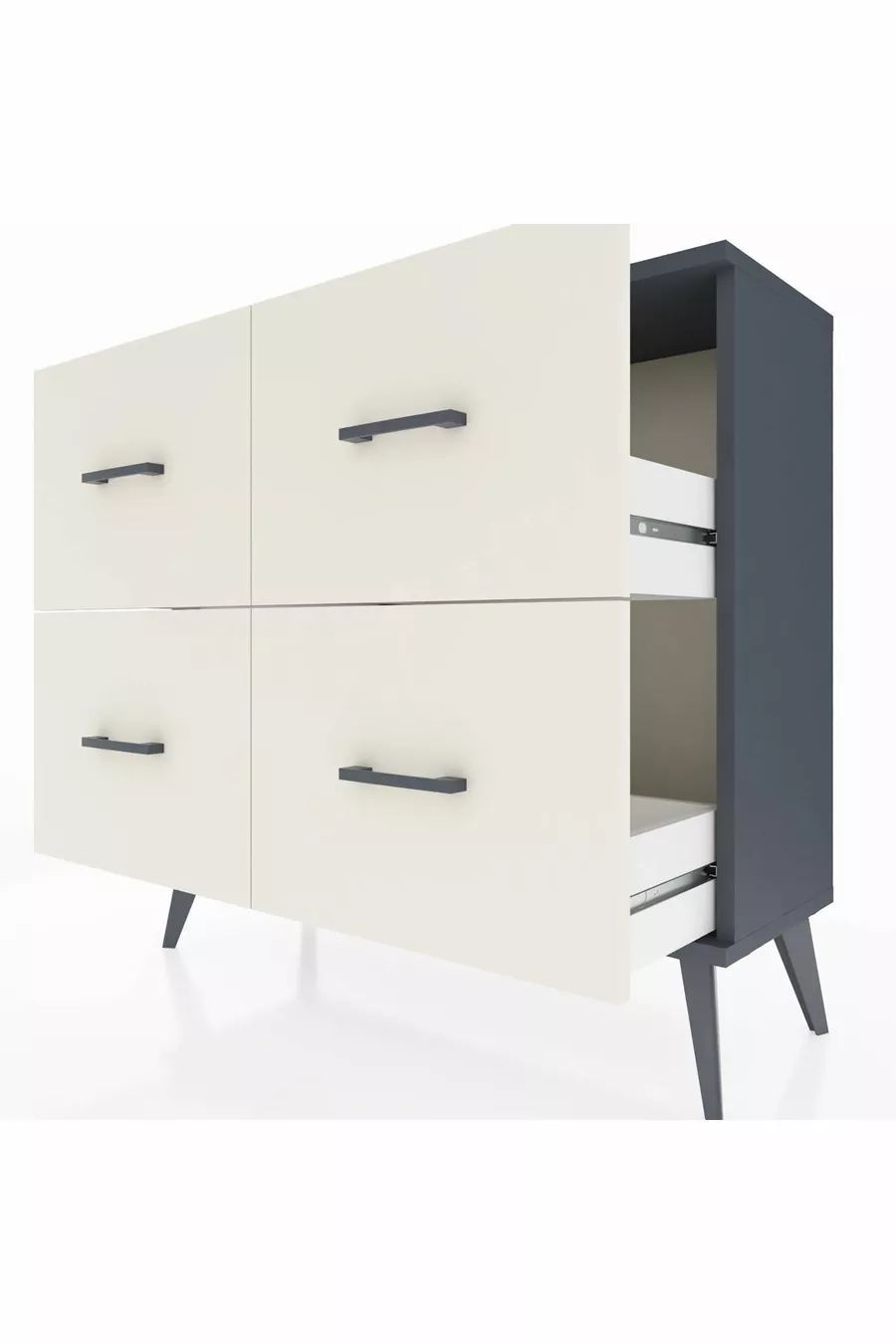 Commode Arges 4 tiroirs Anthracite-Anthracite/Gris quartz