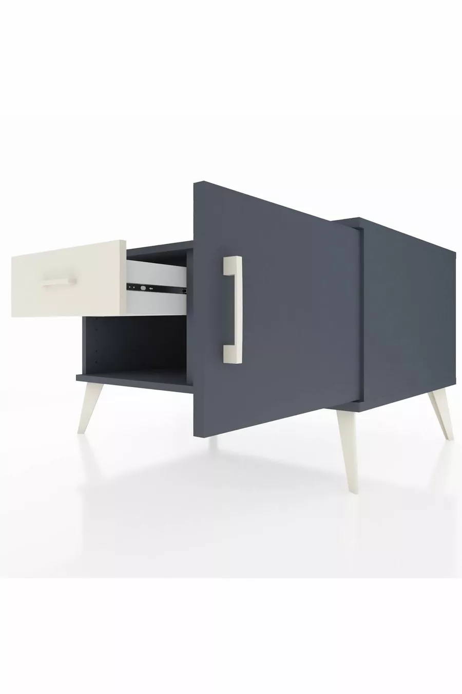 Commode Kronos avec une seule étagère, un tiroir et une porte, Anthracite-Anthracite/Gris pierre
