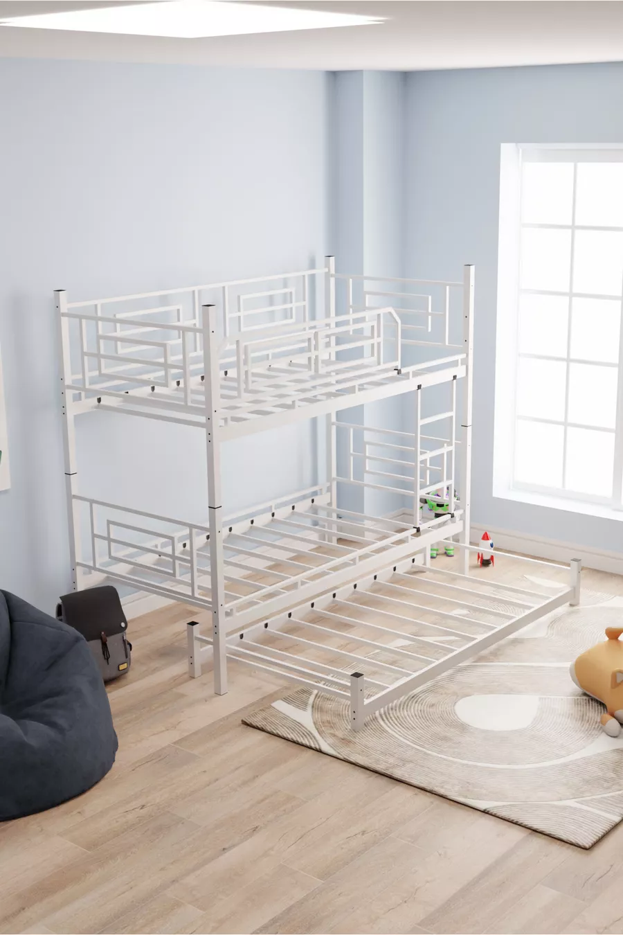 Lit superposé et lit simple en métal pour enfants Defne Yavrulu, , blanc