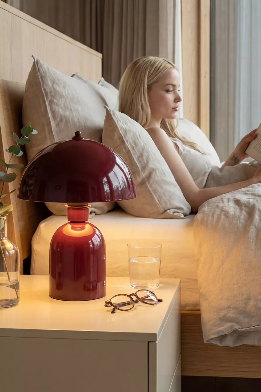 Lampe de table Luna Bordeaux avec corps en métal -  cm - Salon & Chambre & Éclairage de séjour