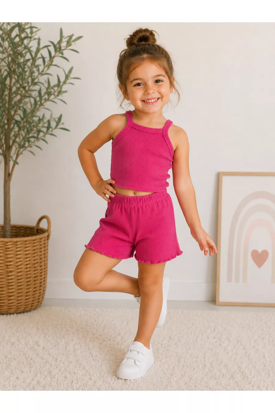 Ensemble Bébé Crop en Côtelé Rose, Haut-Bas, Ensemble Short d'Été