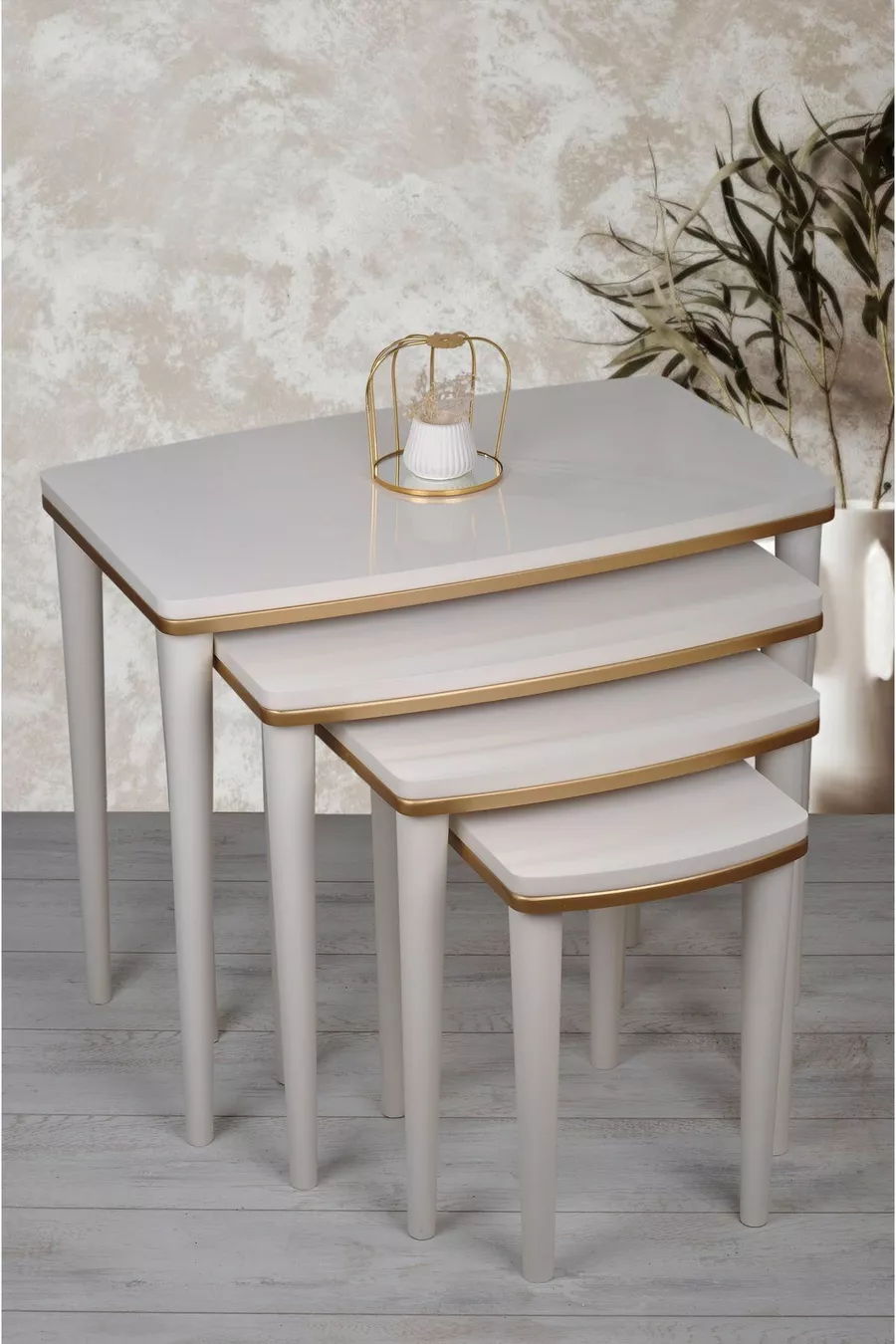 Série Napali Ensemble de 4 Tables Gigognes en MDF de Luxe Bois Beige Or
