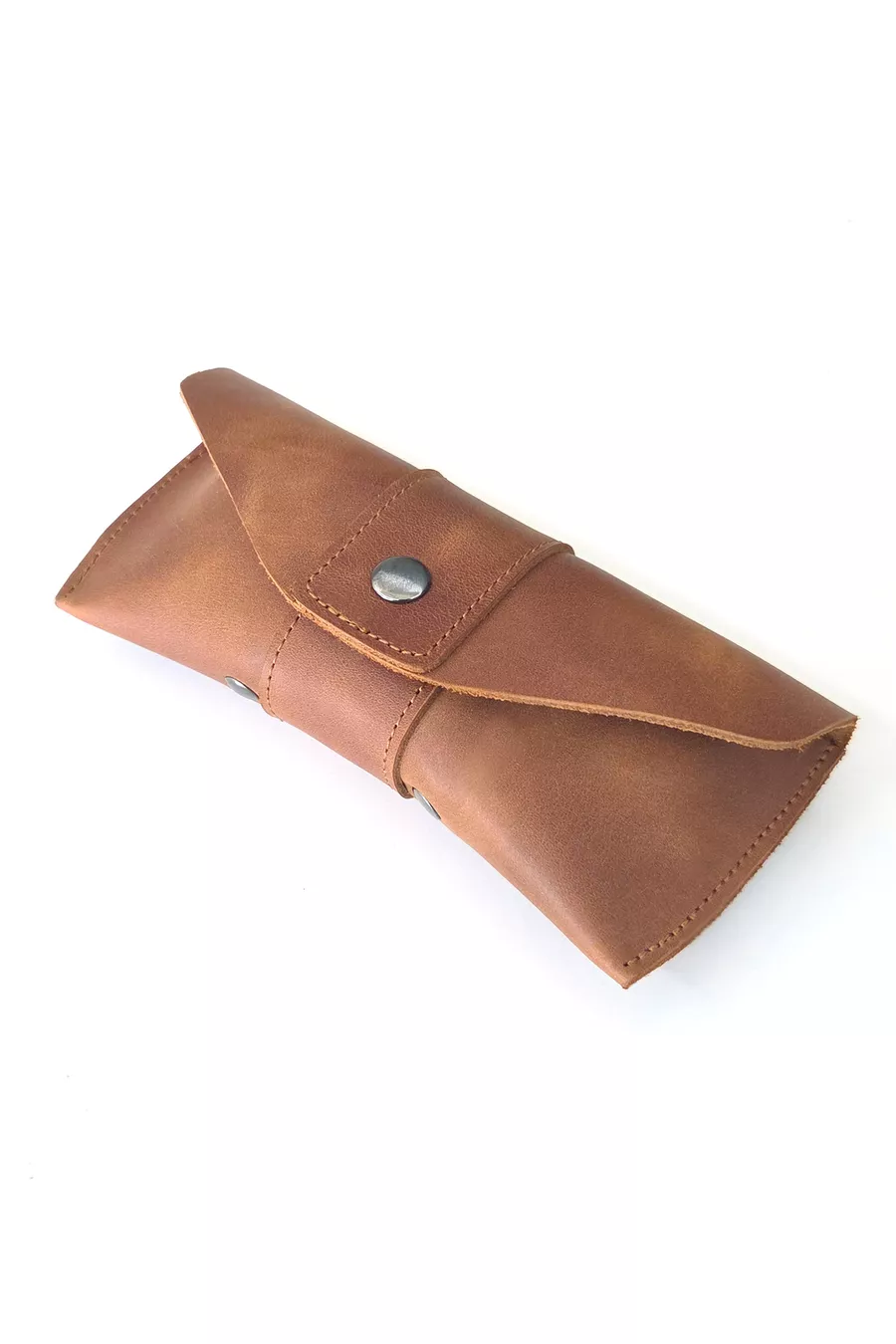 Étui à lunettes fait main en cuir véritable | Avec bouton-pression, intérieur en daim