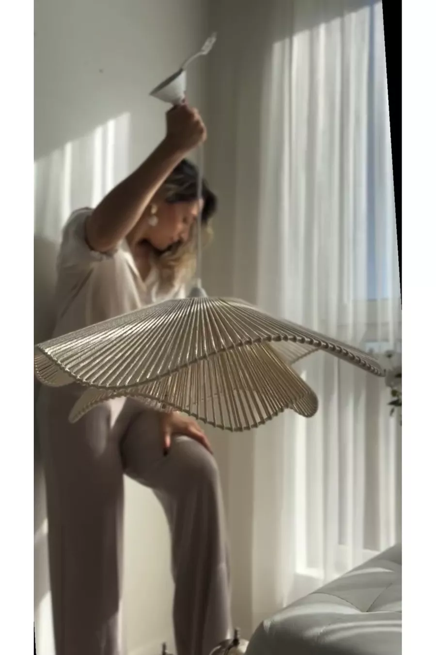 Lustre bohème de style rustique Lustre macramé Lustre de salon Lustre de chambre Lustre en rotin