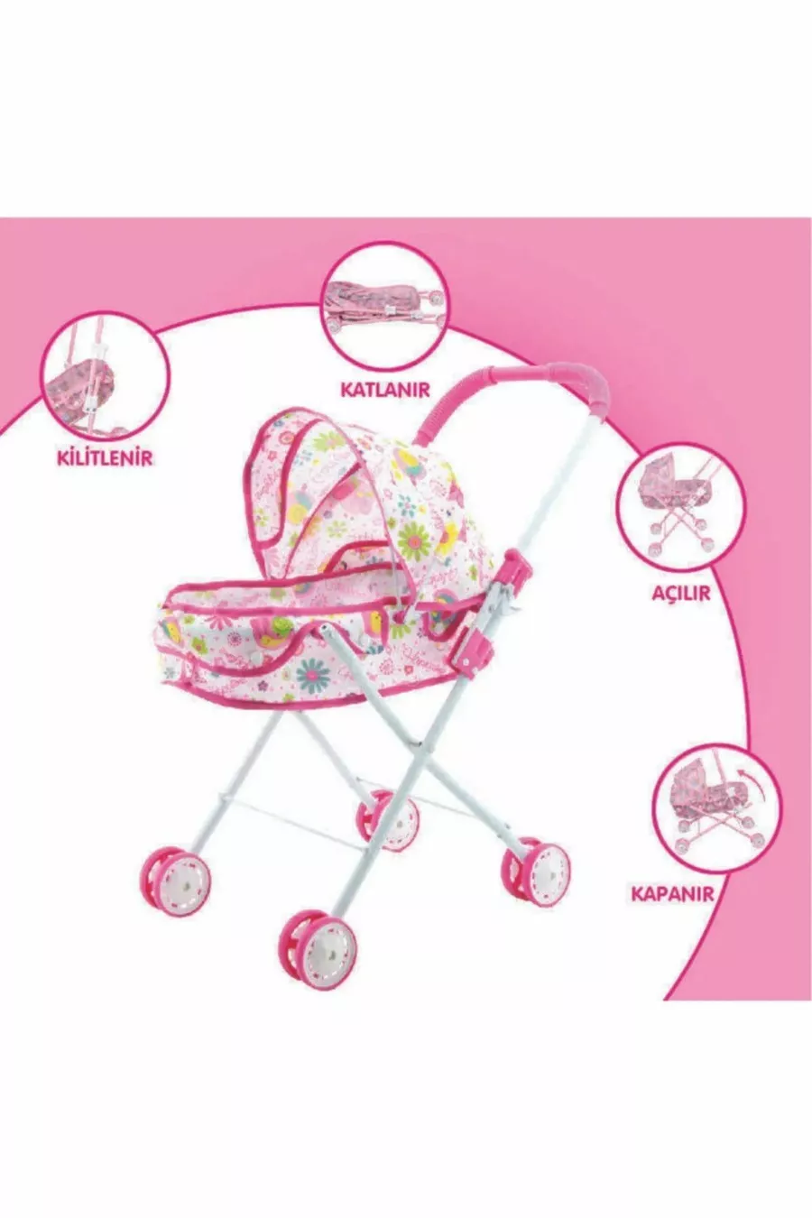 Poussette pour poupée en métal de qualité avec lit et auvent