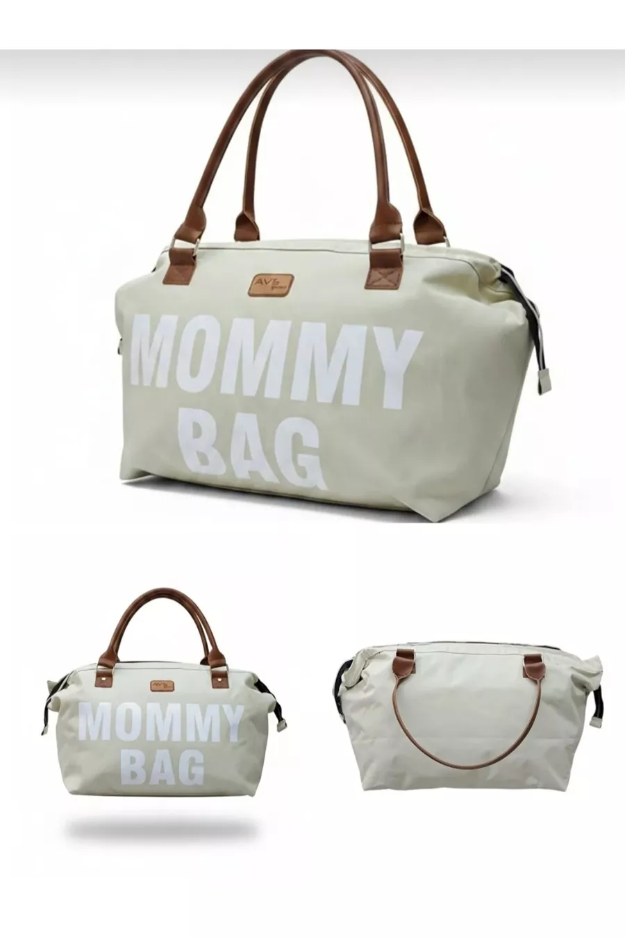 Ensemble de 2 pièces de luxe beige et bois Sac à dos pour soins mère-bébé et sac à main et sac à épaule pour mère-bébé