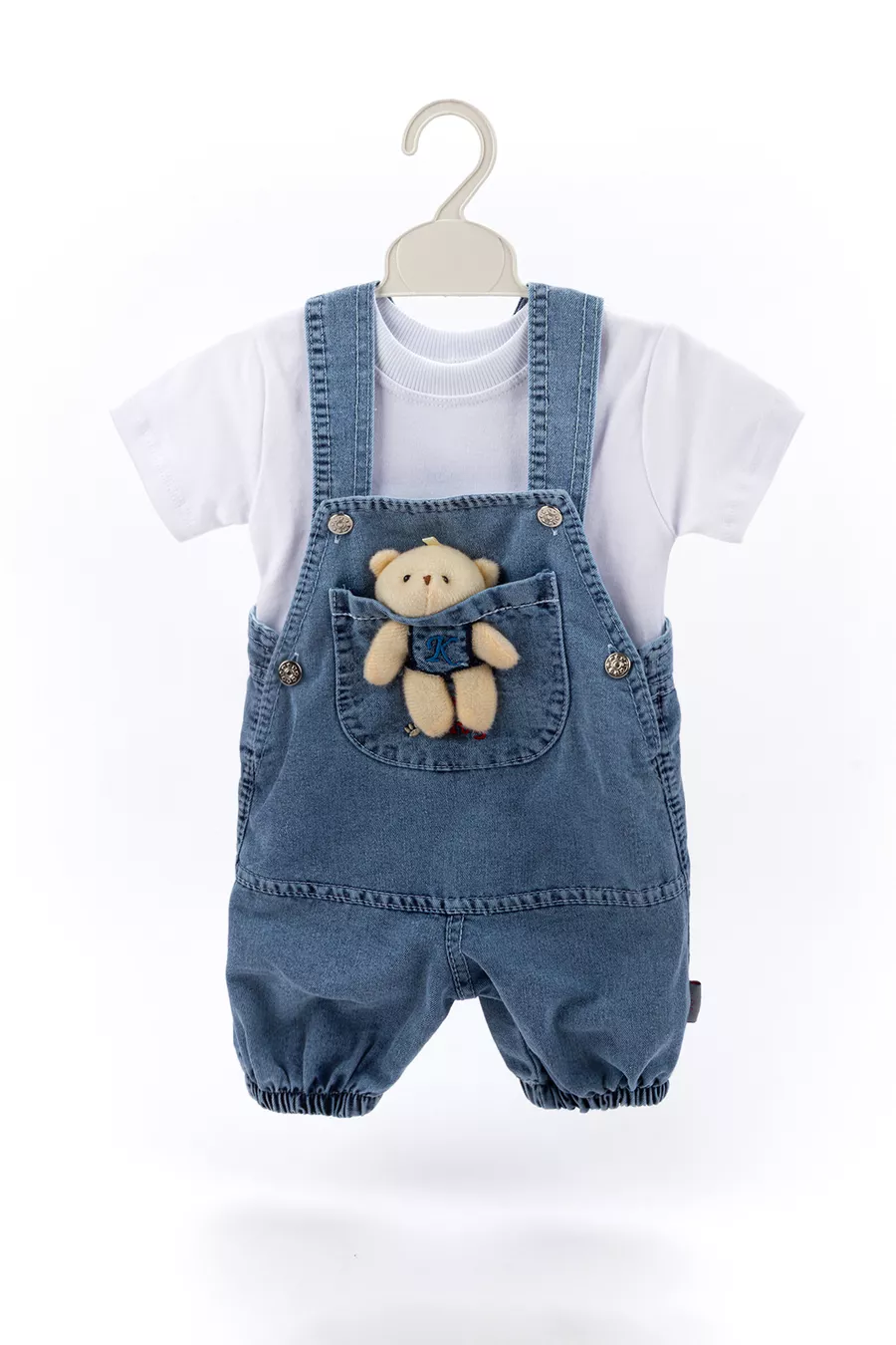 Ensemble Deux Pièces Salopette en Denim et T-shirt Blanc