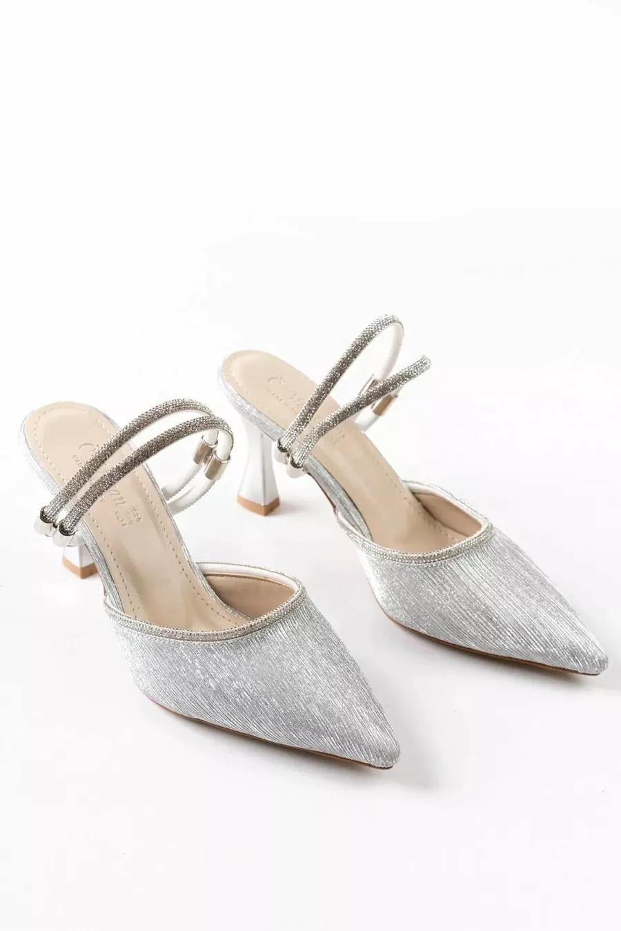 Chaussures à talons pour femme Chev en argent avec pierres