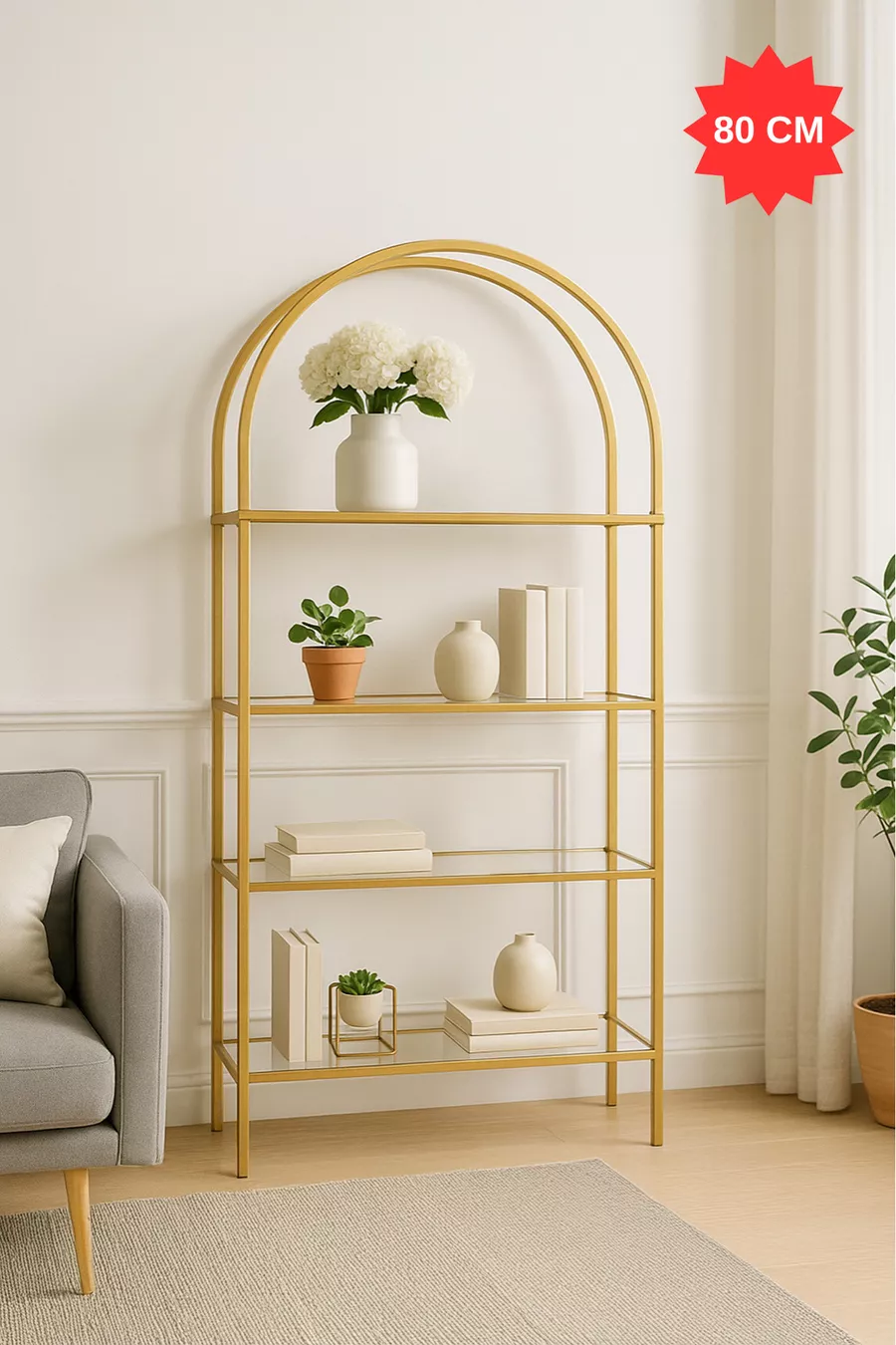 - Étagère décorative Mona Gold Bibliothèque Accessoire Étagère de cuisine Verre transparent