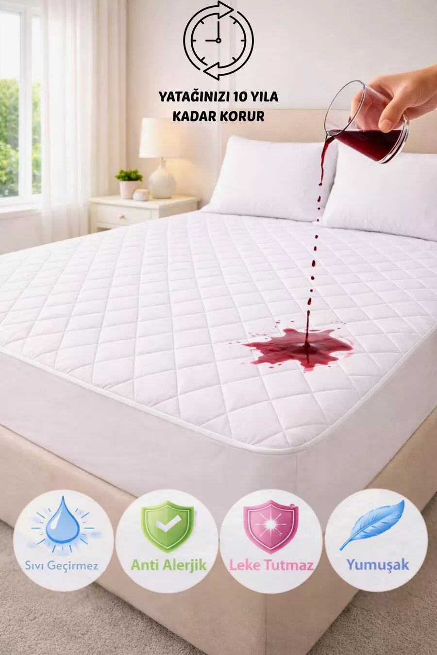 Adelya Classic Matelassé Protège-Matelas Imperméable avec Coins Élastiques pour Sommier Simple Double King Size