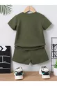 Ensemble d'été pour bébé et enfant, avec short 2 pièces en coton, détail poche avec motif gaufre - Vert