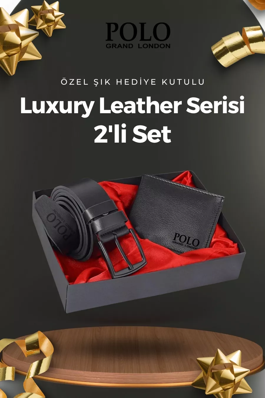 Orijinal Erkek Özel Hediye Kutulu 2'li Set Luxury Serisi Damat Hediyelik Şık Deri Kemer Cüzdan Seti