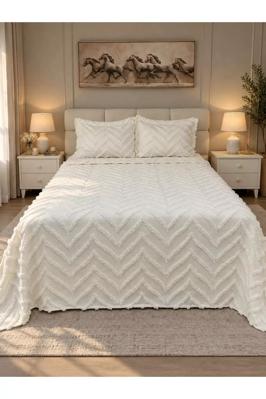 Merve 3 Pièces Housse de Lit Double Crème