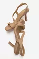 Sandales pour femme en cuir véritable, talon moyen fin, couleur beige