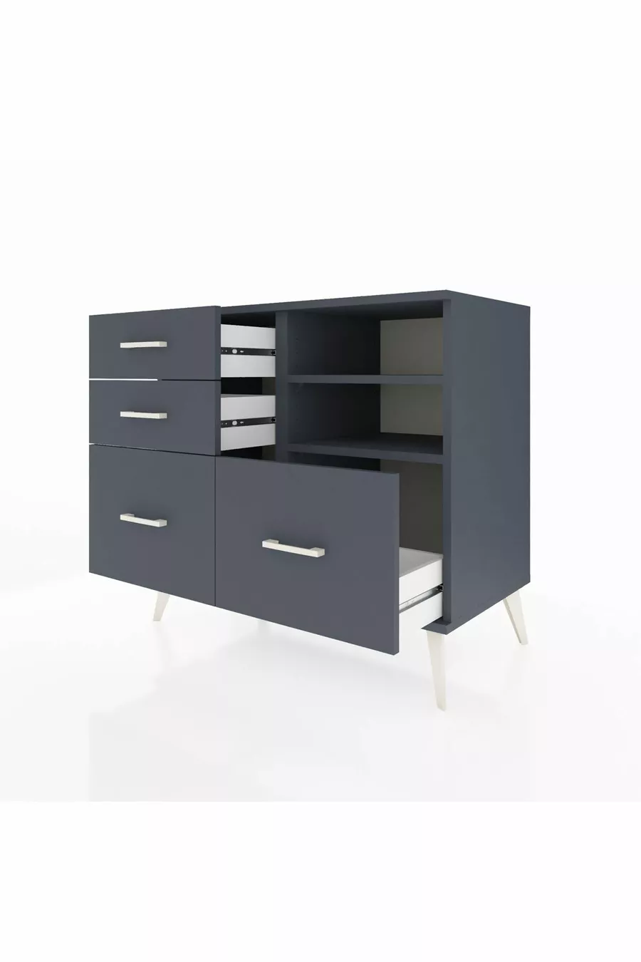 Commode Hyperion 2 étagères 4 tiroirs Anthracite-Anthracite