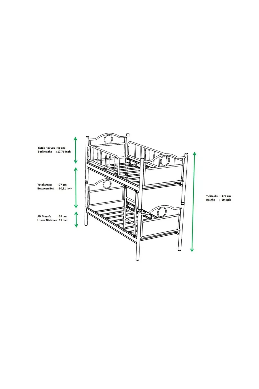 Chambre d'enfant Zümrüt Lit superposé et lit simple en métal Blanc