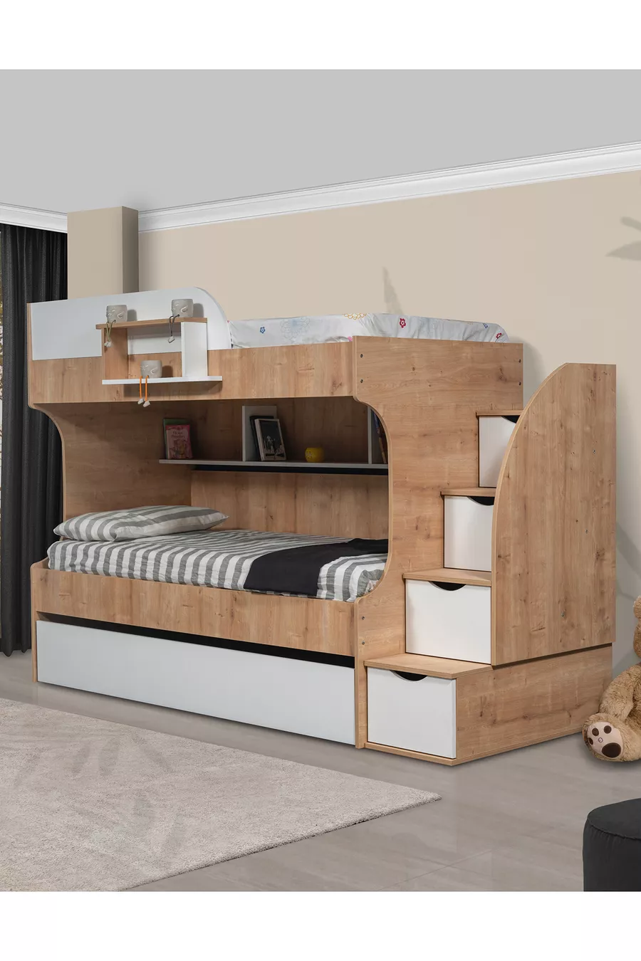 Lits superposés, Lit superposé Aura avec tiroirs - 3 matelas confort