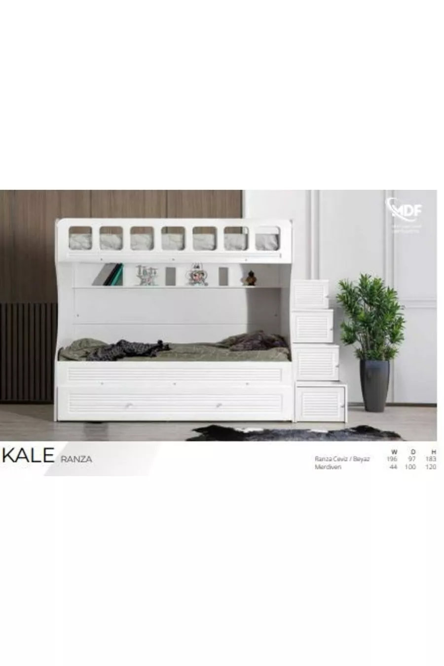 LIT SUPERPOSÉ TRIPLE KALE MDF AVEC ESCALIER