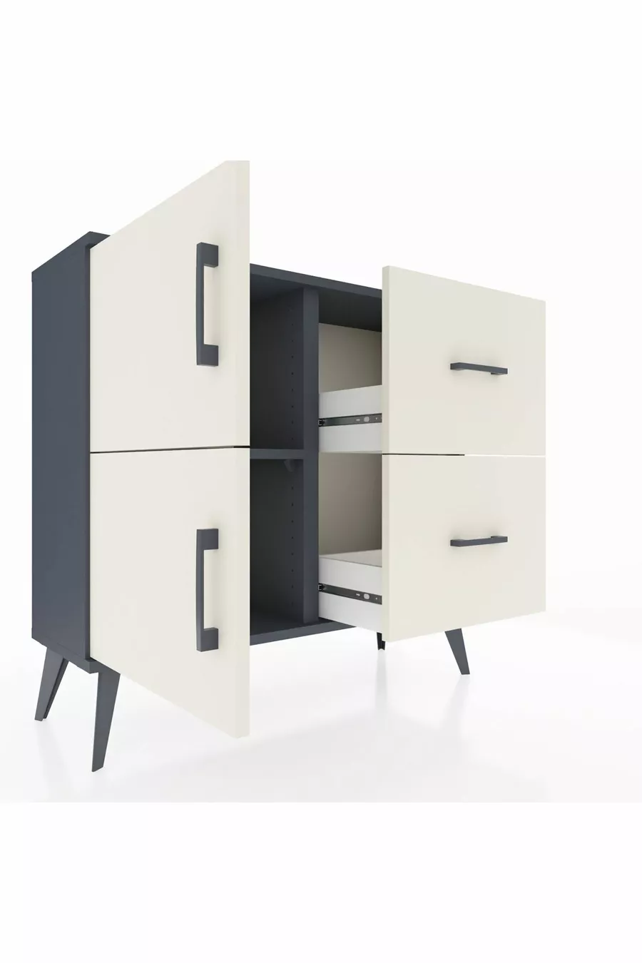 Commode Arges avec une étagère, 2 tiroirs et 2 portes, Anthracite-Pierre de lave