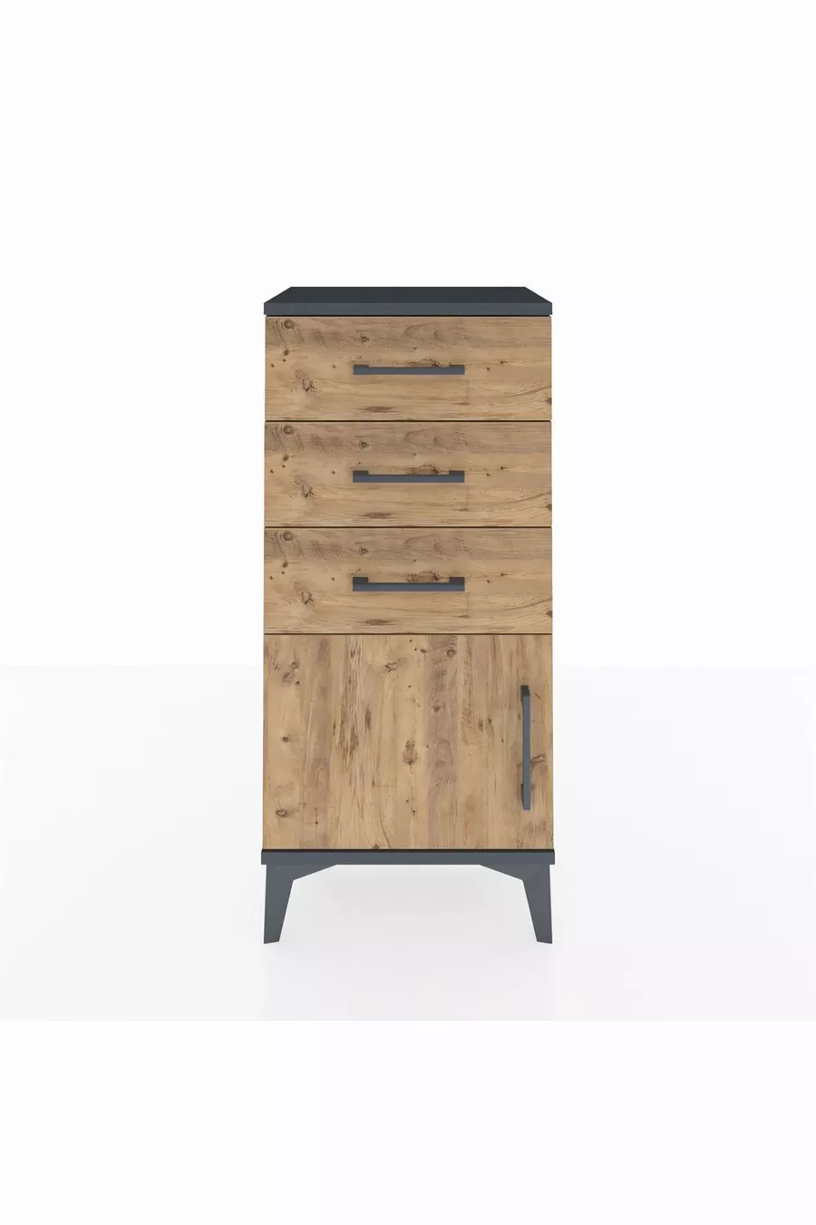 Chevet Arges avec 3 tiroirs et 1 porte, anthracite-pin
