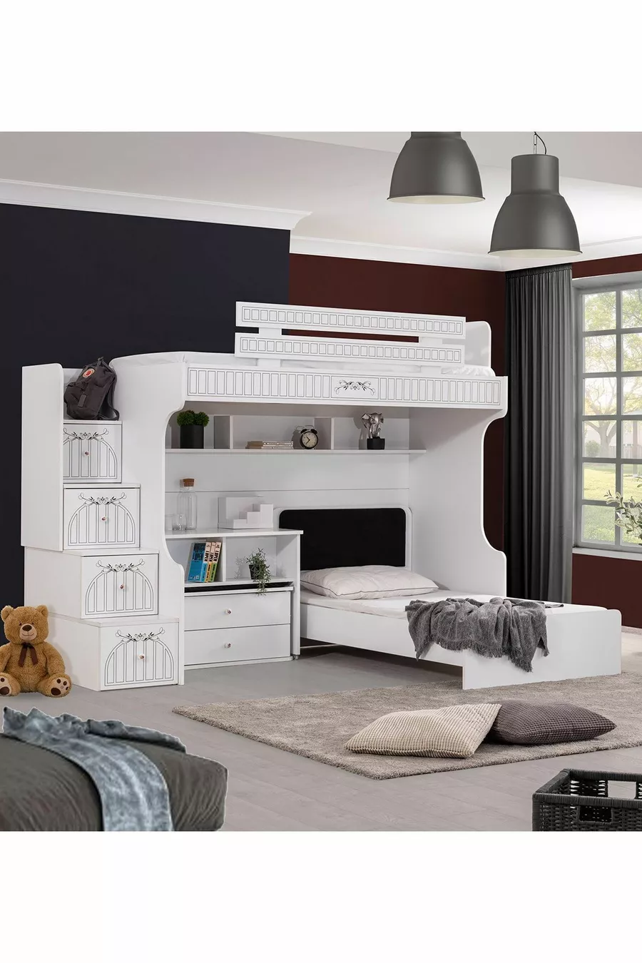 Lit superposé, lit superposé avec bureau intégré à Londres, 2 matelas Comfort