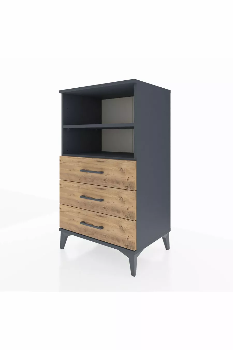 Table de chevet Hyperion avec 2 étagères et 3 tiroirs Anthracite-Pin