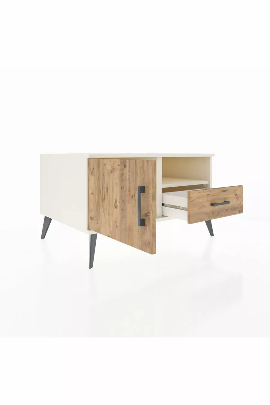 Commode Kronos 2 étagères, 1 tiroir, 1 porte, Pierre de lune-Pin