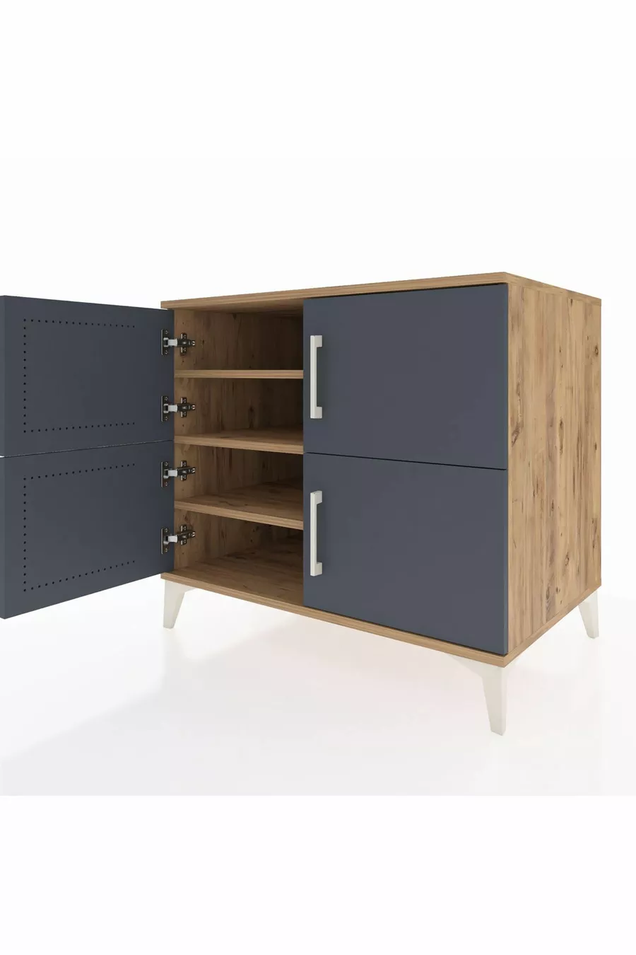 Commode Kronos 3 étagères 4 portes Pin-Anthracite