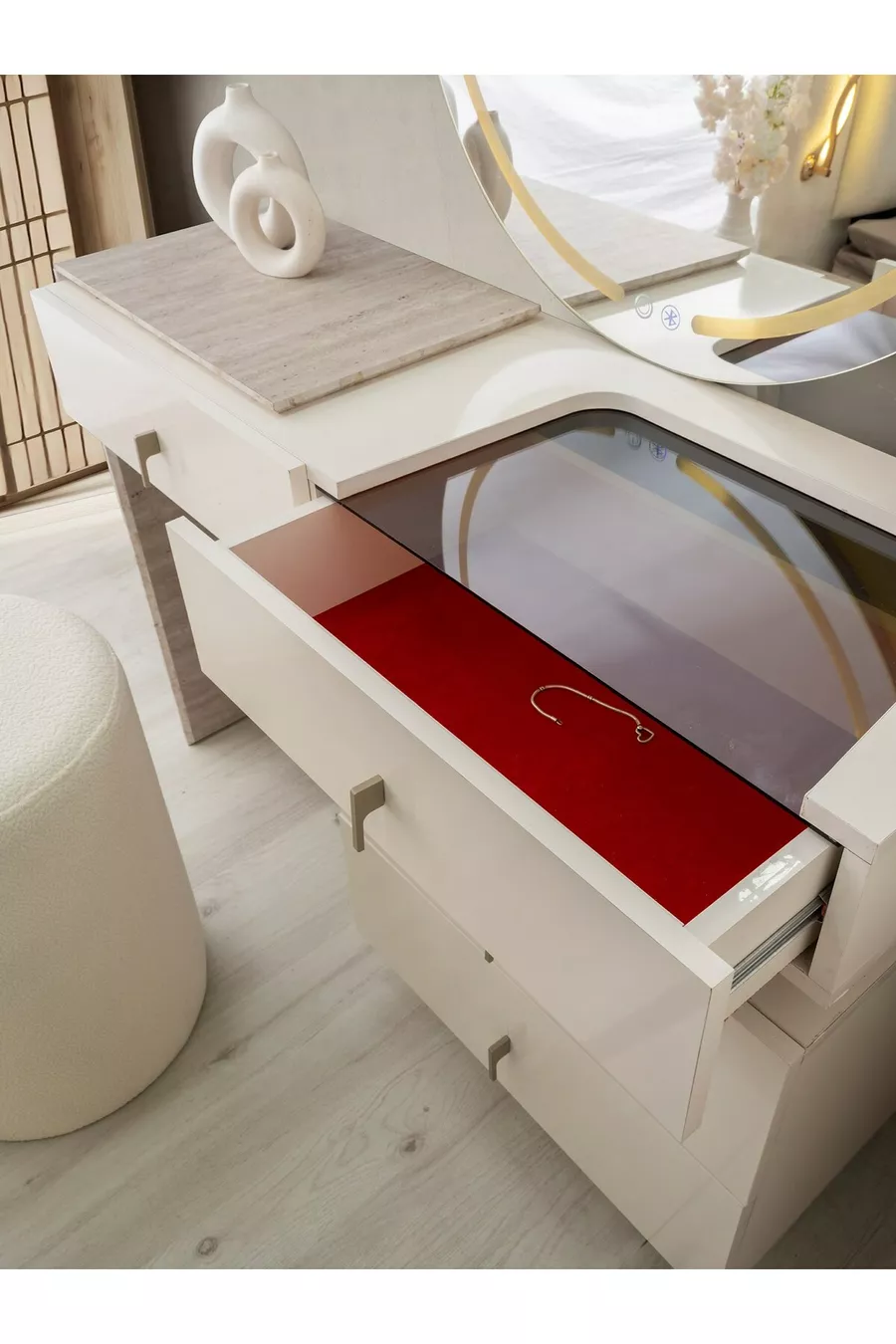 ENSEMBLE DE CHAMBRE À COUCHER AVEC LED SUR BASE MDF ANGLE PLATINE