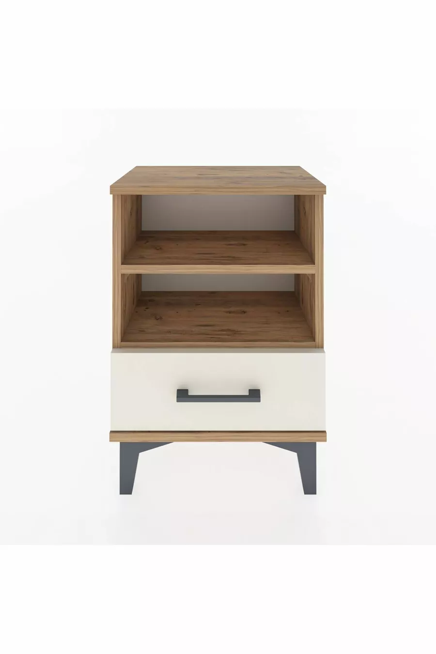 Table de chevet Arges à 2 étagères et 1 tiroir en pin-onyx
