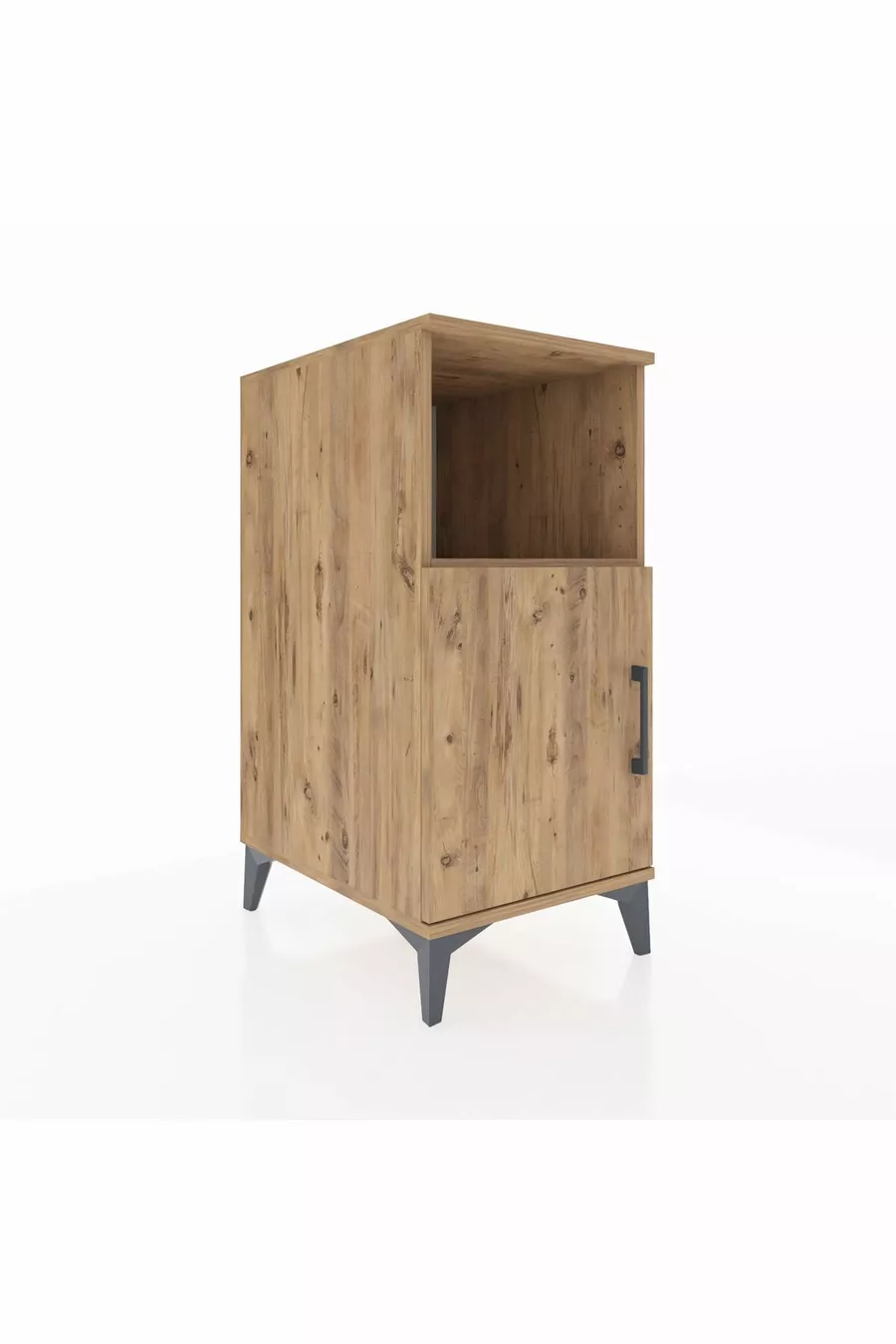 Table de chevet Kronos à 2 étagères avec 1 porte, pin-pin