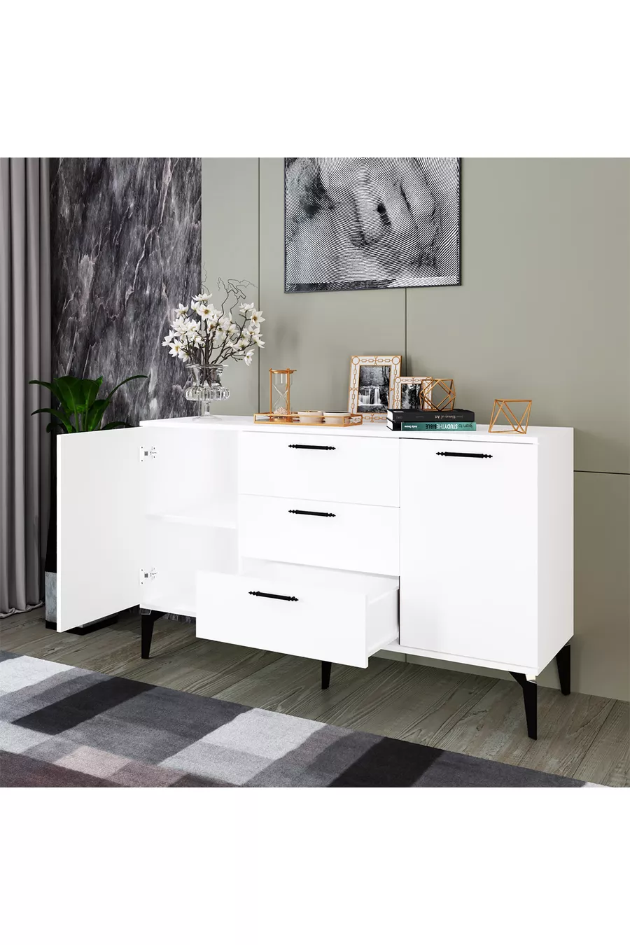 Armoire Polyvalente Almata, Console Moderne, Meuble de Cuisine, Commode