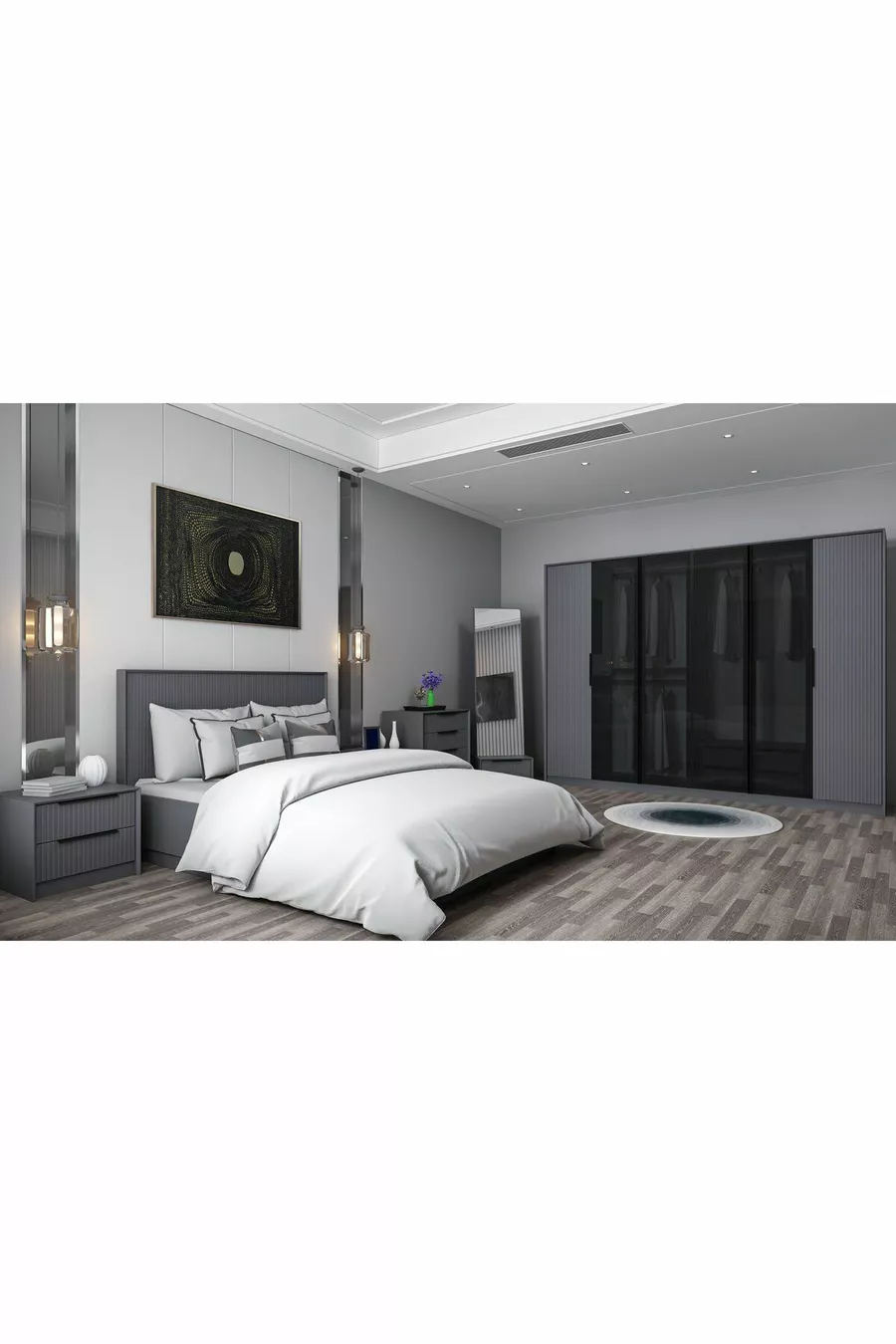Ensemble de chambre à coucher Kale Luxe - Anthracite Set 1
