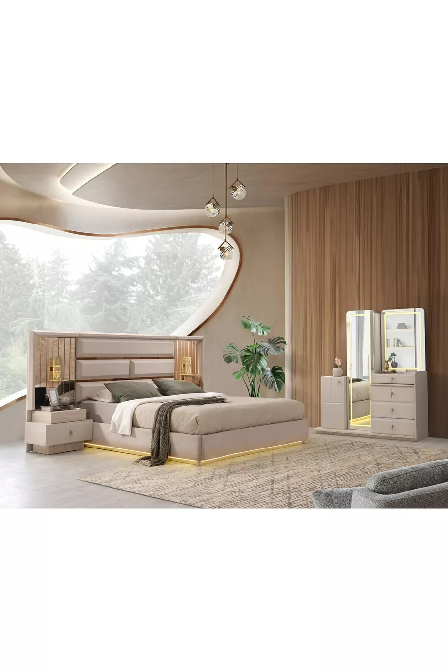 ENSEMBLE DE CHAMBRE À COUCHER PETRA EN MDF AVEC LED