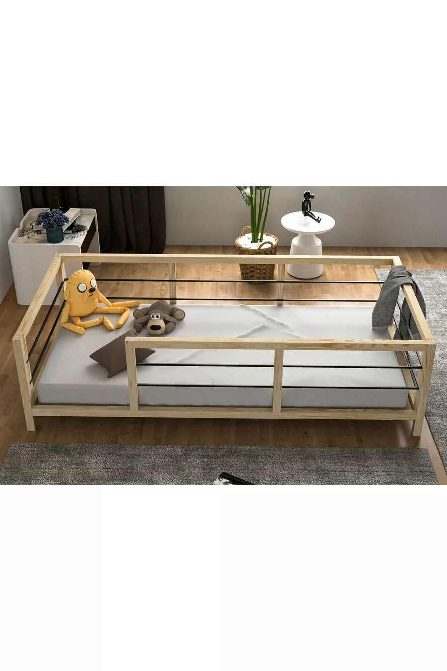 Lit pour bébés et enfants en bois naturel avec protection métallique sur les bords Yap-sa Home Aksa-montessori