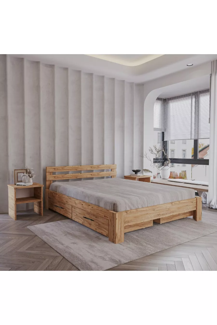 Lit Atlantik MDF à 4 tiroirs | Compatible lit simple et double, installation facile