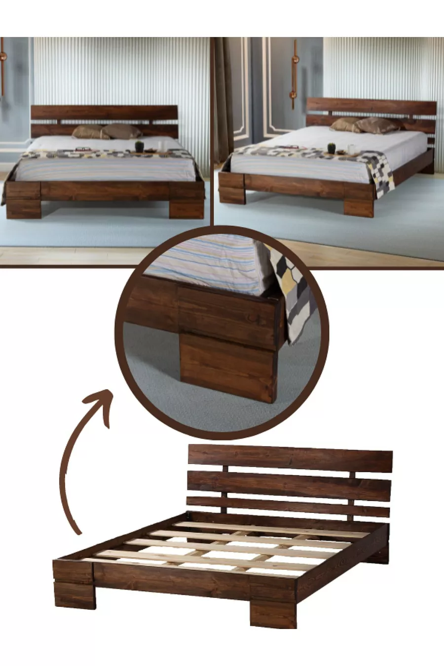 Lit en bois massif naturel Idil