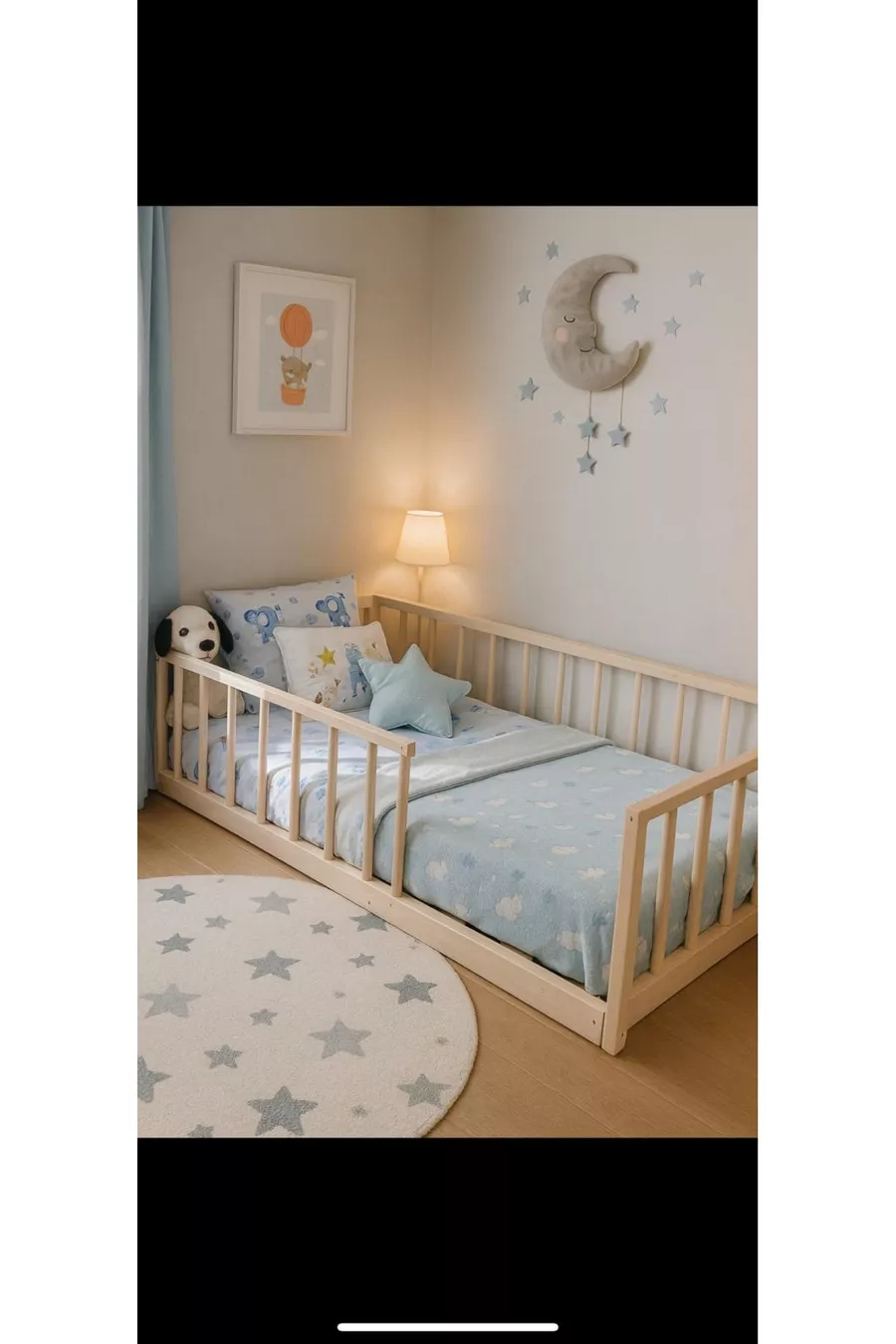 Lit d'enfant en bois massif naturel avec lattes arrondies, cm x cm, bois naturel