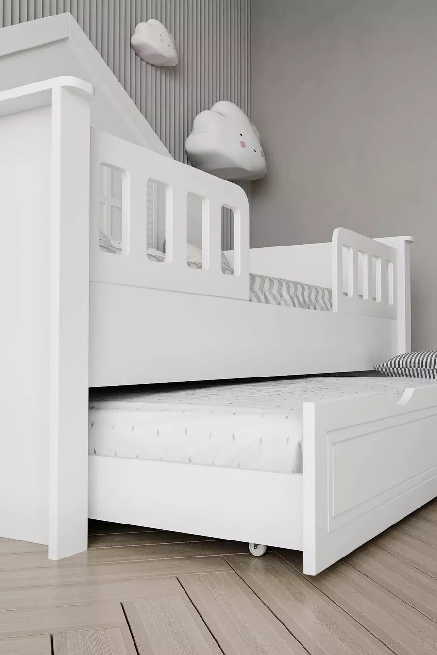 % Lit Montessori pour enfants en MDF avec tiroirs, blanc