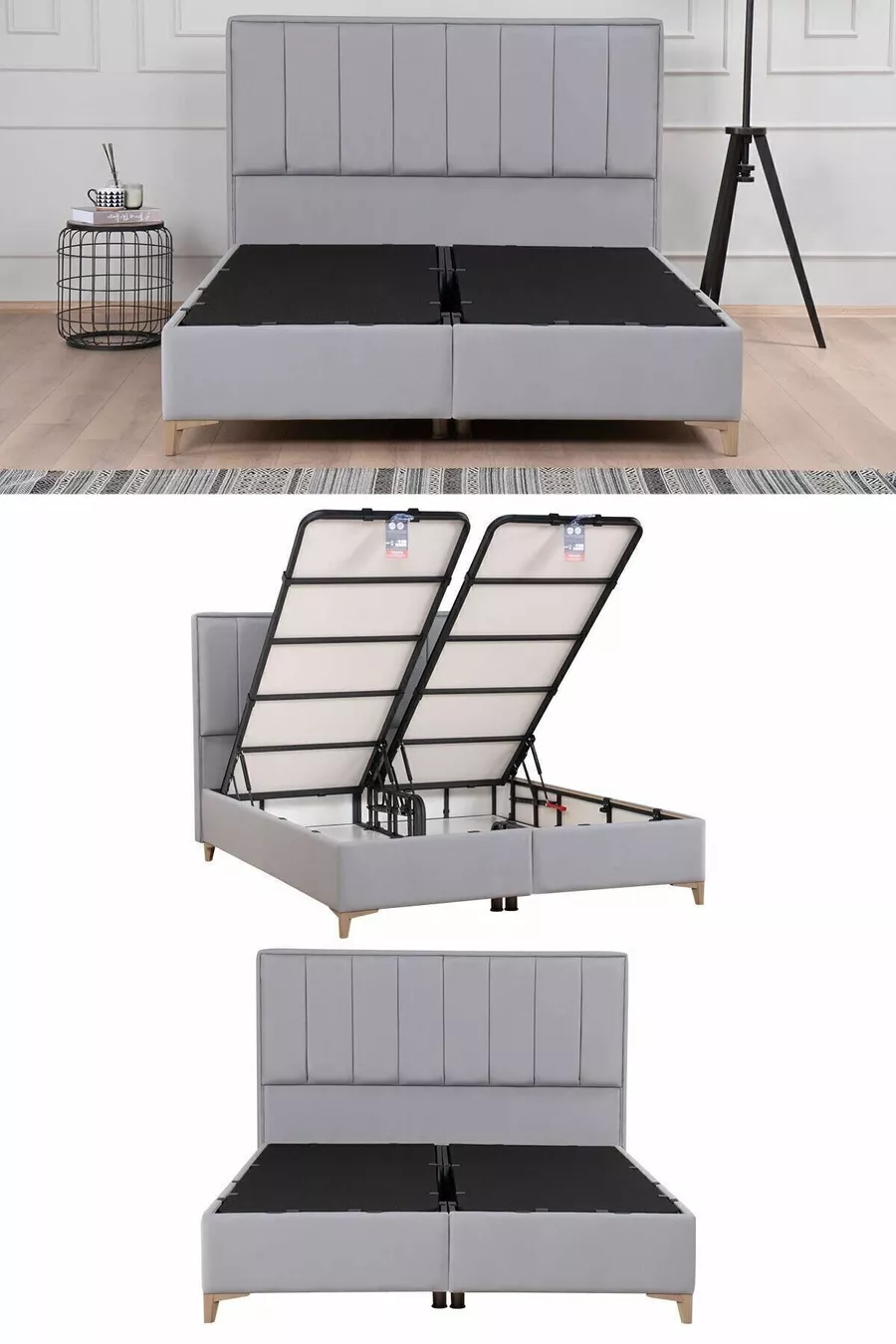 Lit coffre Gold Therapy gris (TÊTE DE LIT ET MATELAS NON INCLUS)