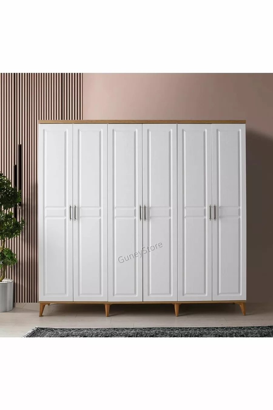 Ücretsiz Montaj Komple Mdf Sport 6 Kapaklı Atlantik Çam-beyaz Gardırop Elbise Dolabı