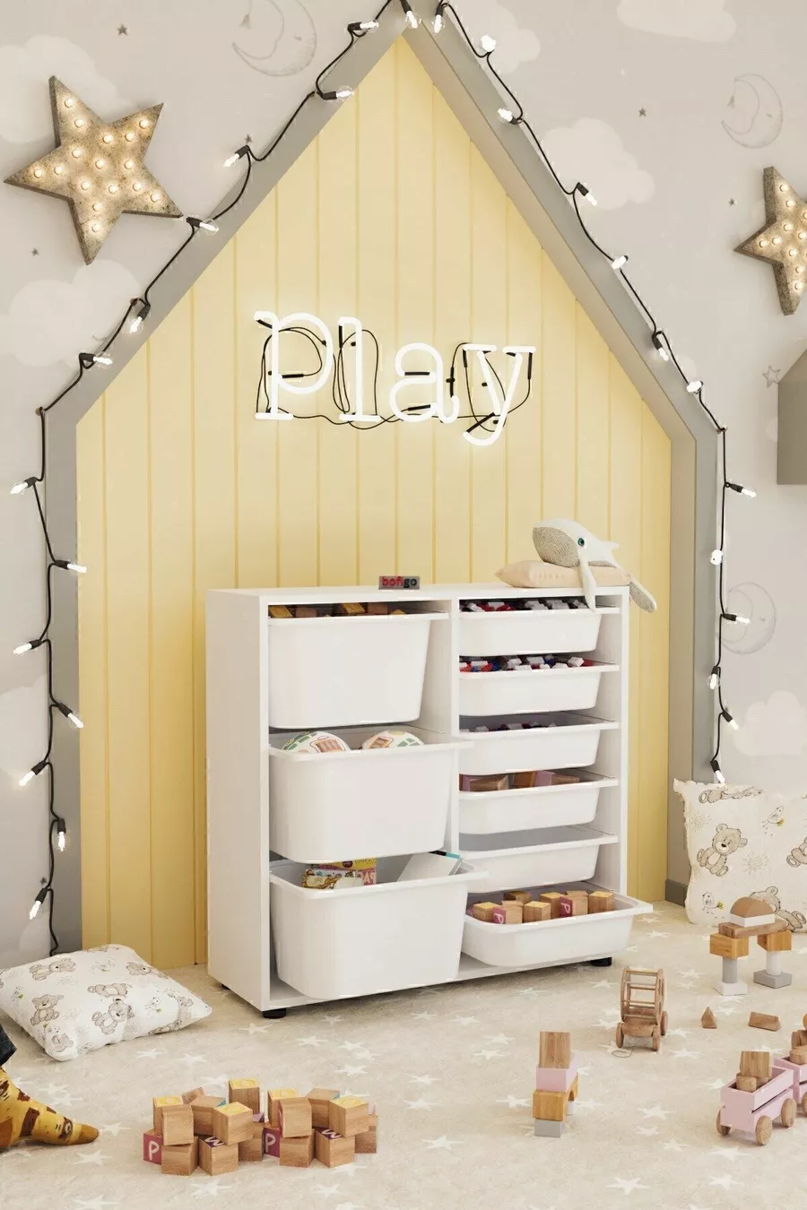 Armoire à 9 paniers Armoire multi-usages Armoire à jouets Vert clair et blanc