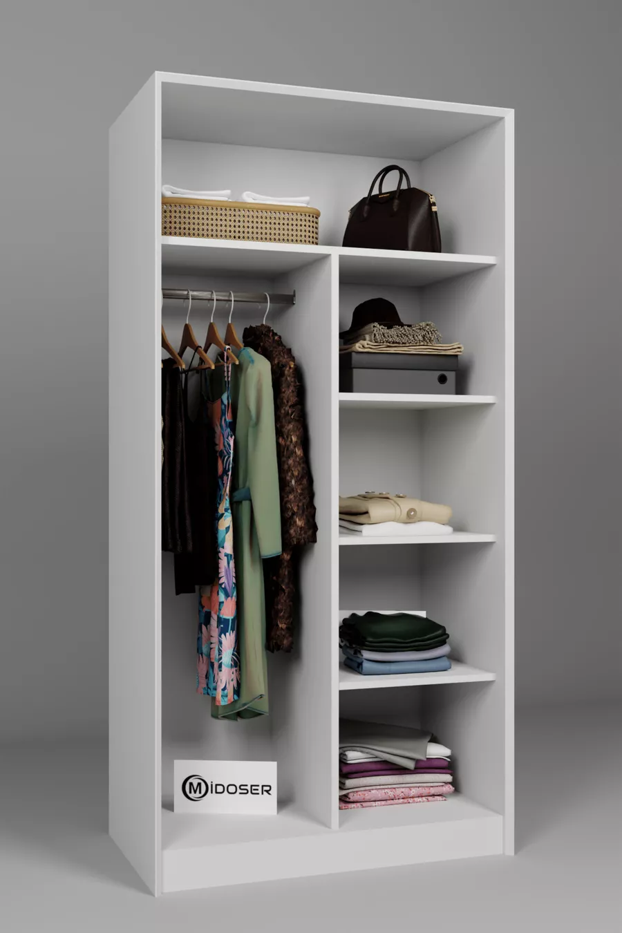 Armoire à deux portes Lucas et placard multifonction - Blanc mat