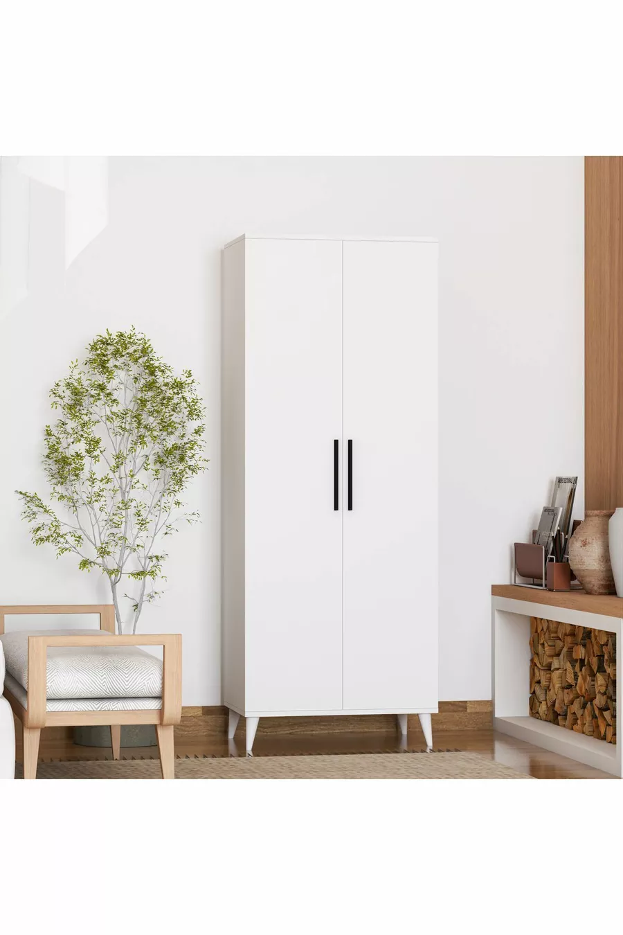 Armoire à 2 portes avec penderie et étagère