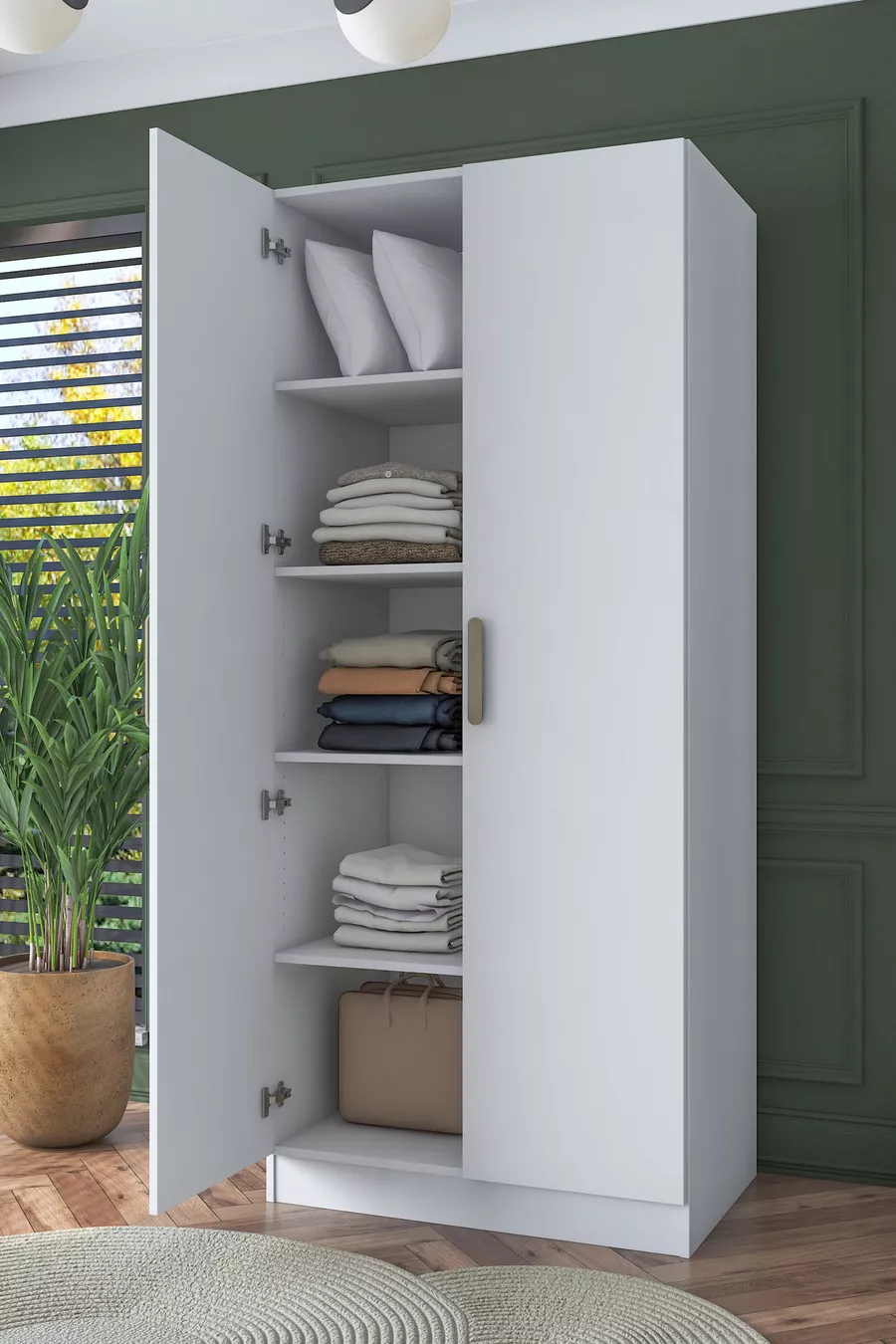 Armoire Rani  2 portes 4 étagères 5 compartiments blanc