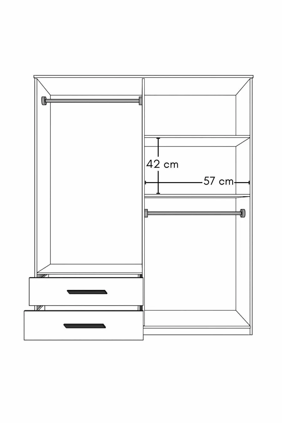 Placard GM  DORA 4 portes 2 tiroirs noir avec poignées
