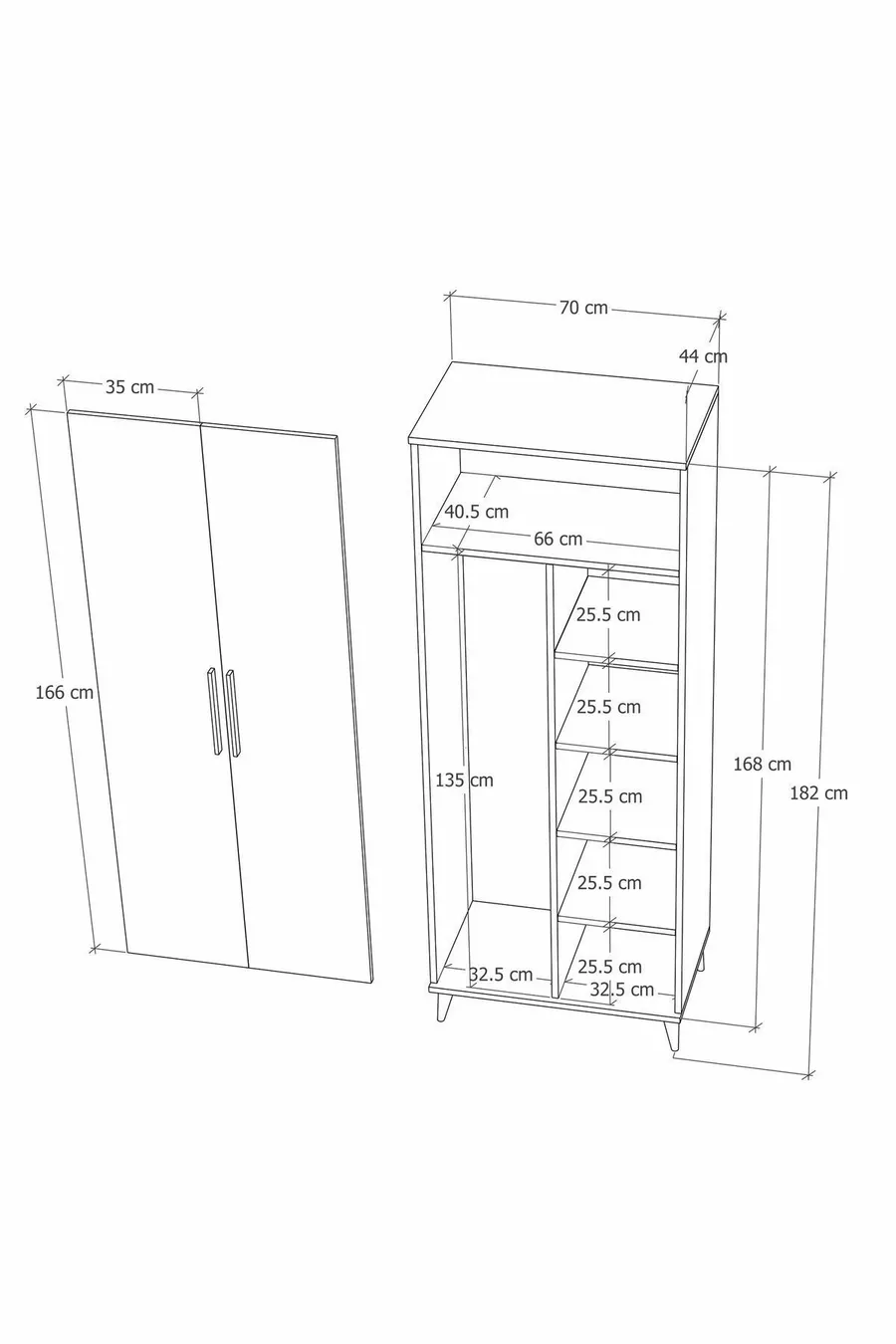Armoire à 2 portes avec penderie et étagère