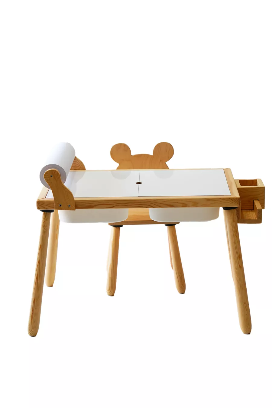 Table d'activité sensorielle en bois pour enfants + ensemble 1 chaise (avec rouleau de papier en cadeau)