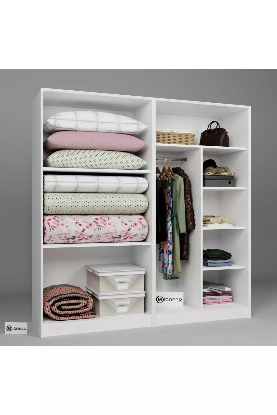 Ensemble d'armoire et d'étagère Lucas 4 portes 8 étagères - Blanc mat